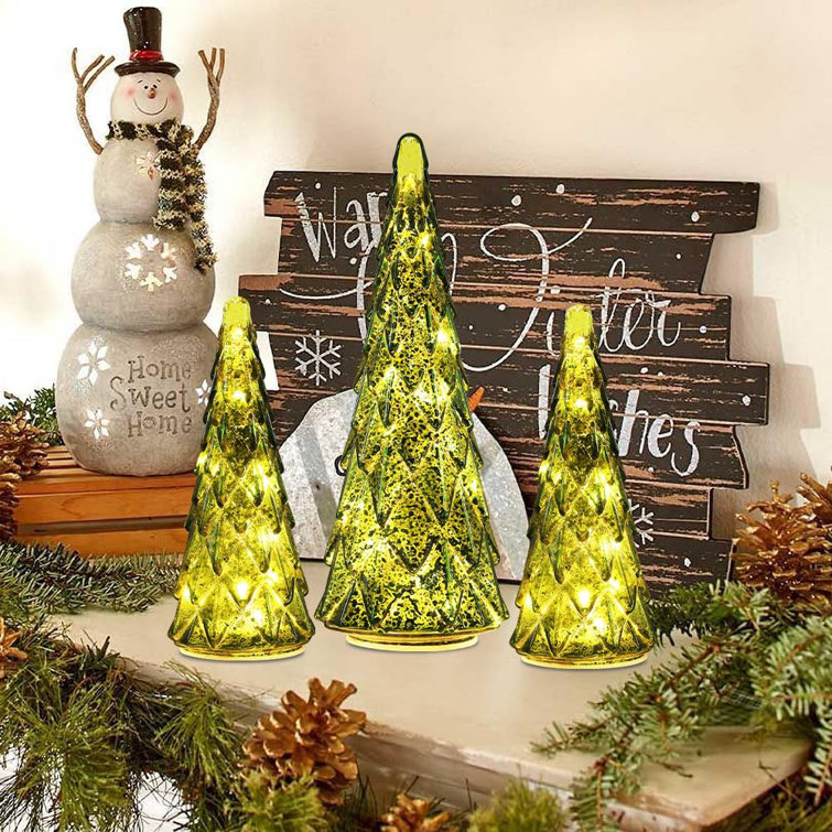 The Holiday Aisle Set Of 3 Pre Lit Green Glass Christmas Tree For